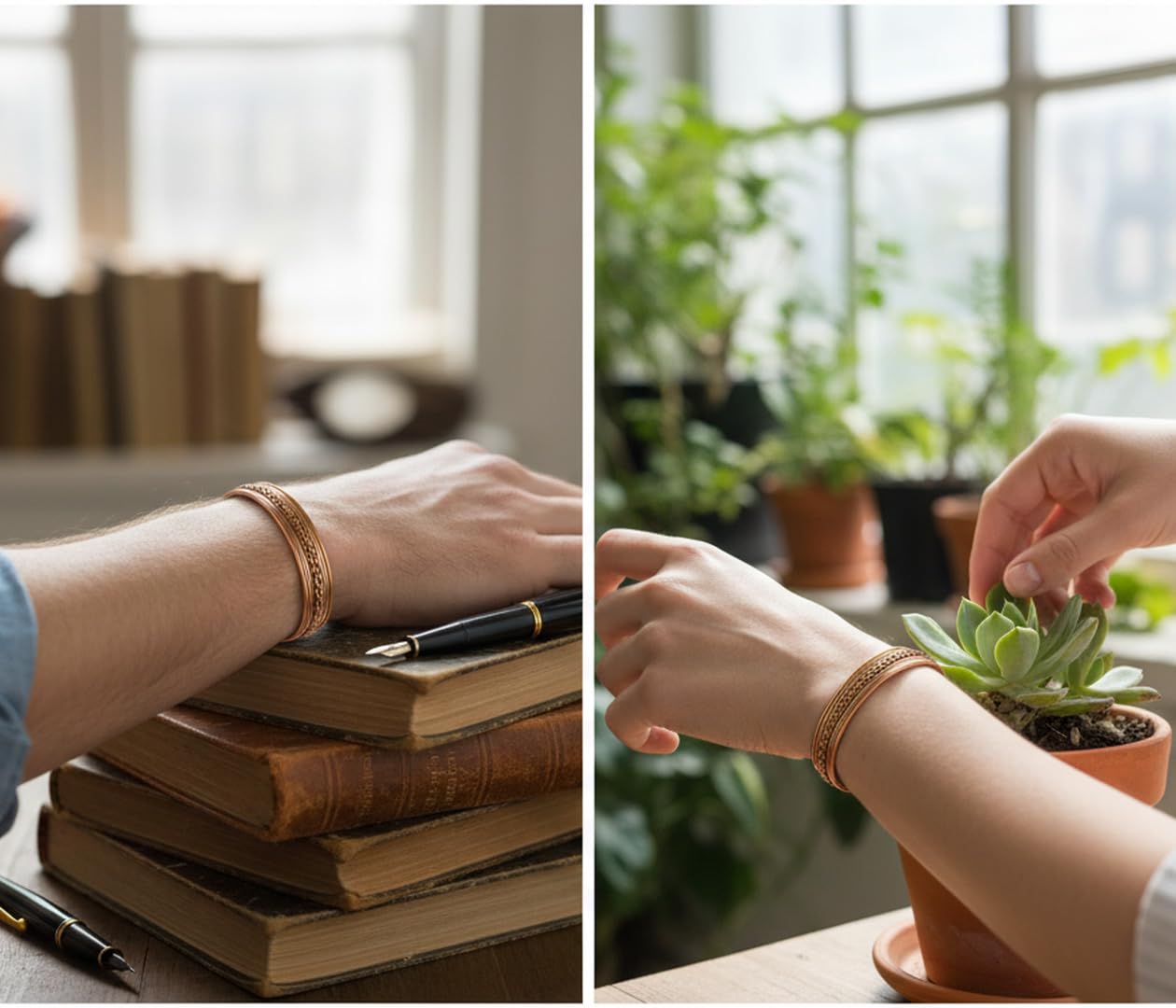 Touchstone Copper Magnetic Hand Forged With Solid And High Gauge Tibetan Style Chains Pattern Minimalistic Elegance Pure Copper Bracelet In Two Tones.