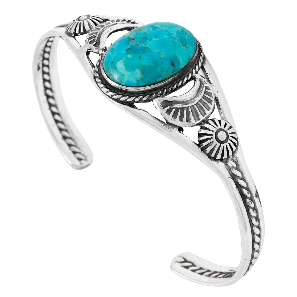 Turquoise Bracelet Sterling Silver 925 Genuine Gemstones Cuff Bracelet (Turquoise)
