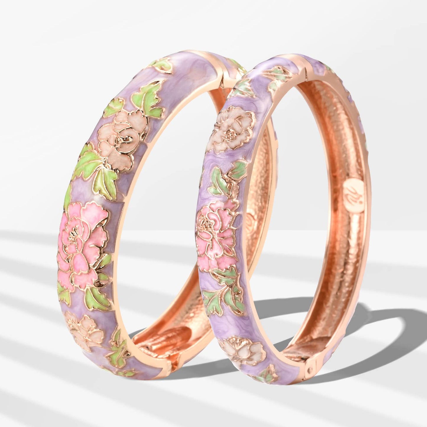 UJOY Cloisonne Bangles Gorgeous National Enameled Plated Handcrafted Jewelry Bracelets Gifts with Box 55C48 Peony Purple