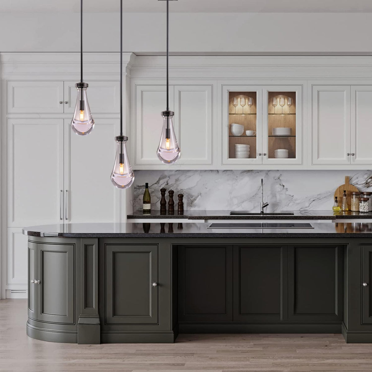 Raindrop Pendant Lights, Modern Black Pendant Lights for Kitchen Island, Dining Room Light Fixture Raindrop Chandelier, Chandelier for Living Room Hallway, Including The Bulb