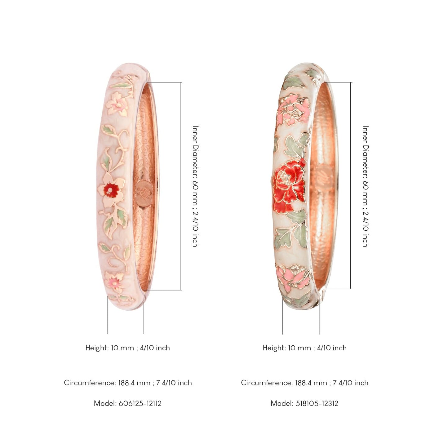 UJOY Vintage Bracelet Plated Enameled Jewelry Spring Hinge Metal Cuff Cloisonne Bangles Set Gift Box Packed 55A18-55A113 Cream White