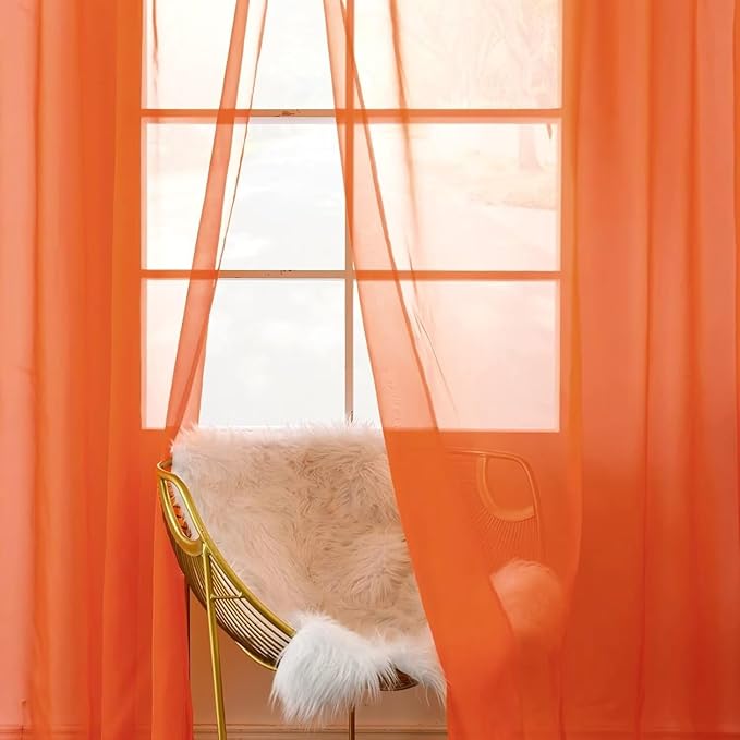 SpaceDresser Burnt Orange Sheer Curtains 4 Panels Rod Pocket Semi-Sheer Curtain 72 Inches Long Light Filtering Voile Window Drapes for Bedroom Living Room Kitchen, Each 52W x 72L