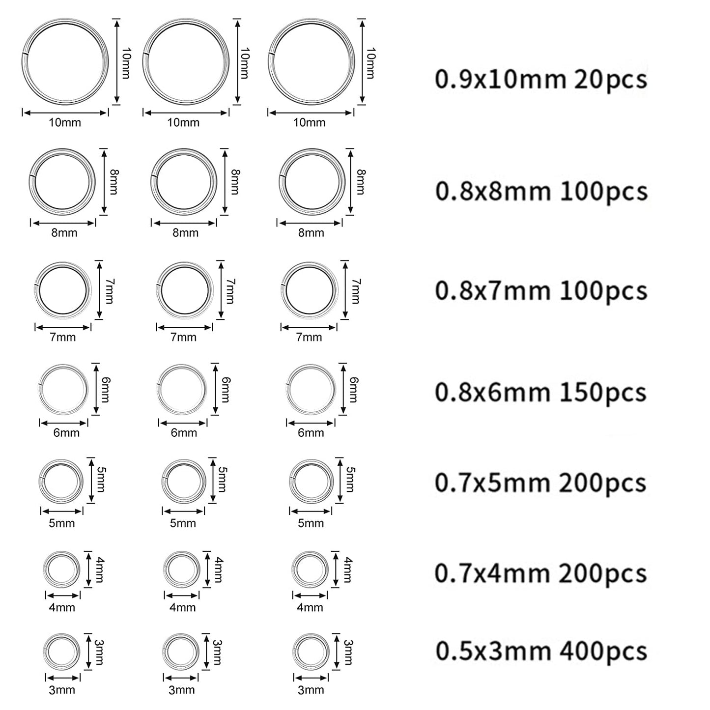 DANNEASY 1070pcs Nail Art Dangle Charm Piercing Tool Hand Drill Nail Piercing Charms Jump Rings Connectors Nail Accessories Jump Ring for Jewelry Craft Making Nail Art Supplies(Silver)
