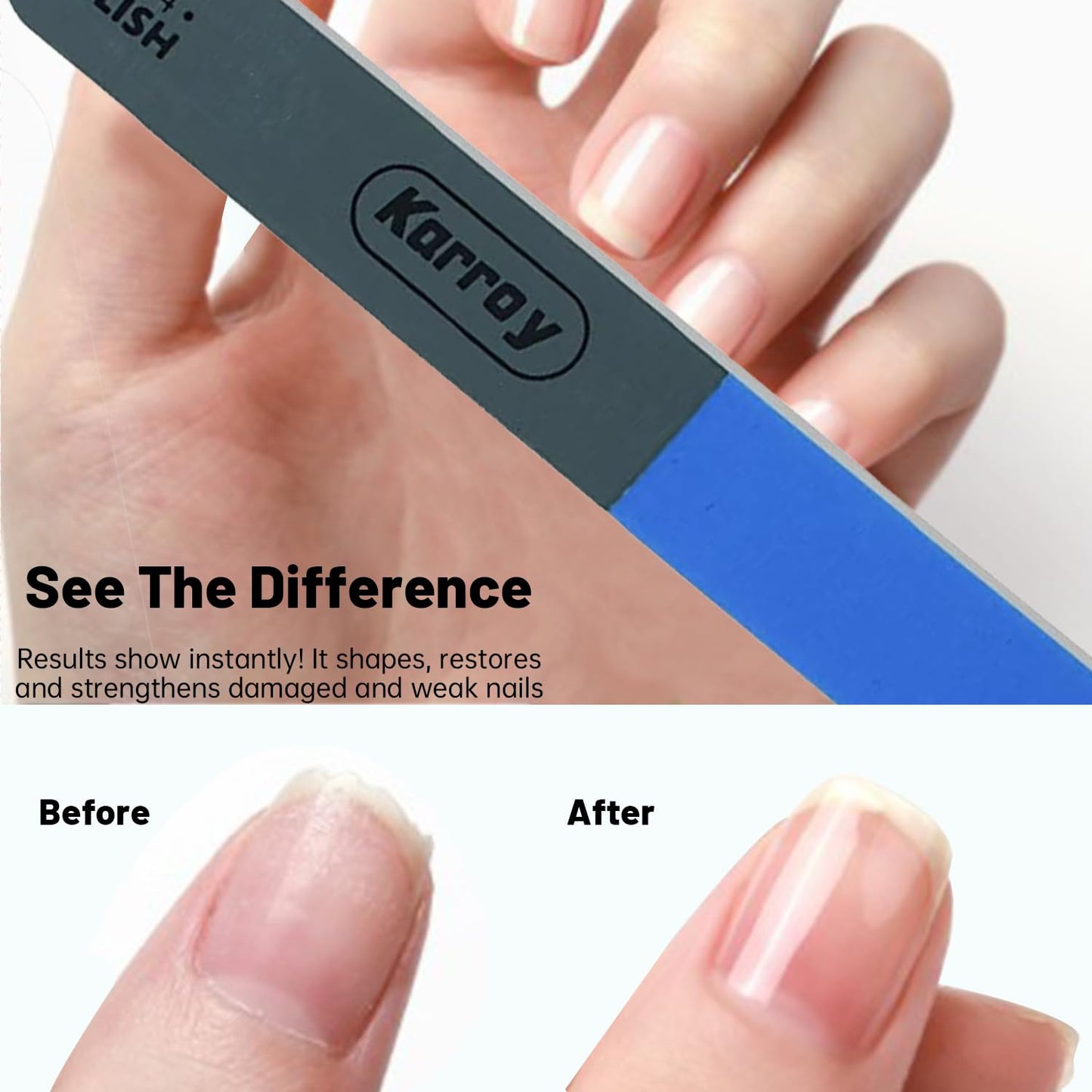 Karroy Nail File and Buffer for Natural Nails Dual Sided 4 Steps Shorten-Shape-Smooth-Polishing Nail Tools 20pcs