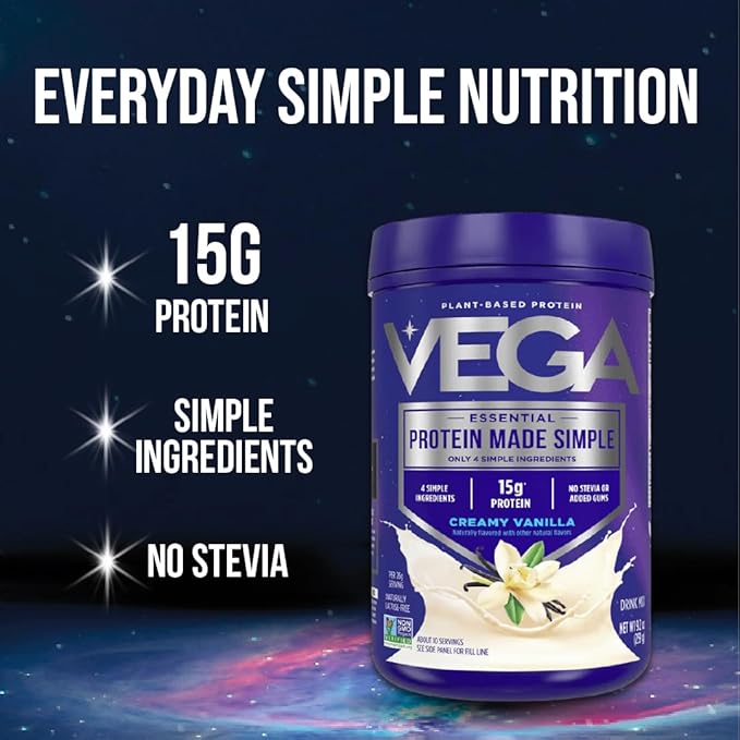 Vega Protein Made Simple Protein Powder, Vanilla - Stevia Free, Vegan, Plant Based, Healthy, Gluten Free, Pea Protein for Women and Men, 2.2 lbs (Packaging May Vary)
