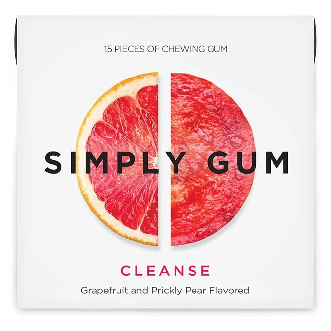 SIMPLY Gum Cleanse (Grapefruit and Prickly Pear), Plastic-Free Natural Chewing Gum, 12 Pack (180 Pieces) | Vegan, Kosher, Non GMO, Aspartame Free and Sorbitol Free