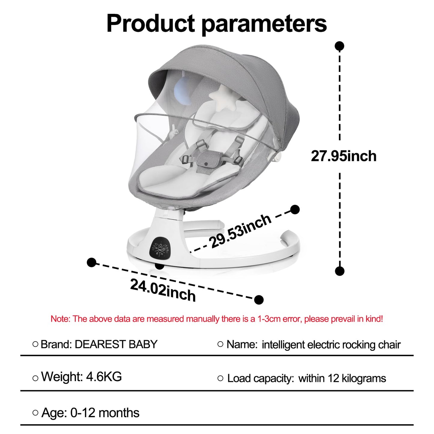Baby Swing 3 in 1 Multifunctional Infant Rocker, Portable with Remote Control, 5-Point Seat Belt, 5 Auto Rocking, 3 Speed Timer, Electric with Music (0-12 Months) (Grey)