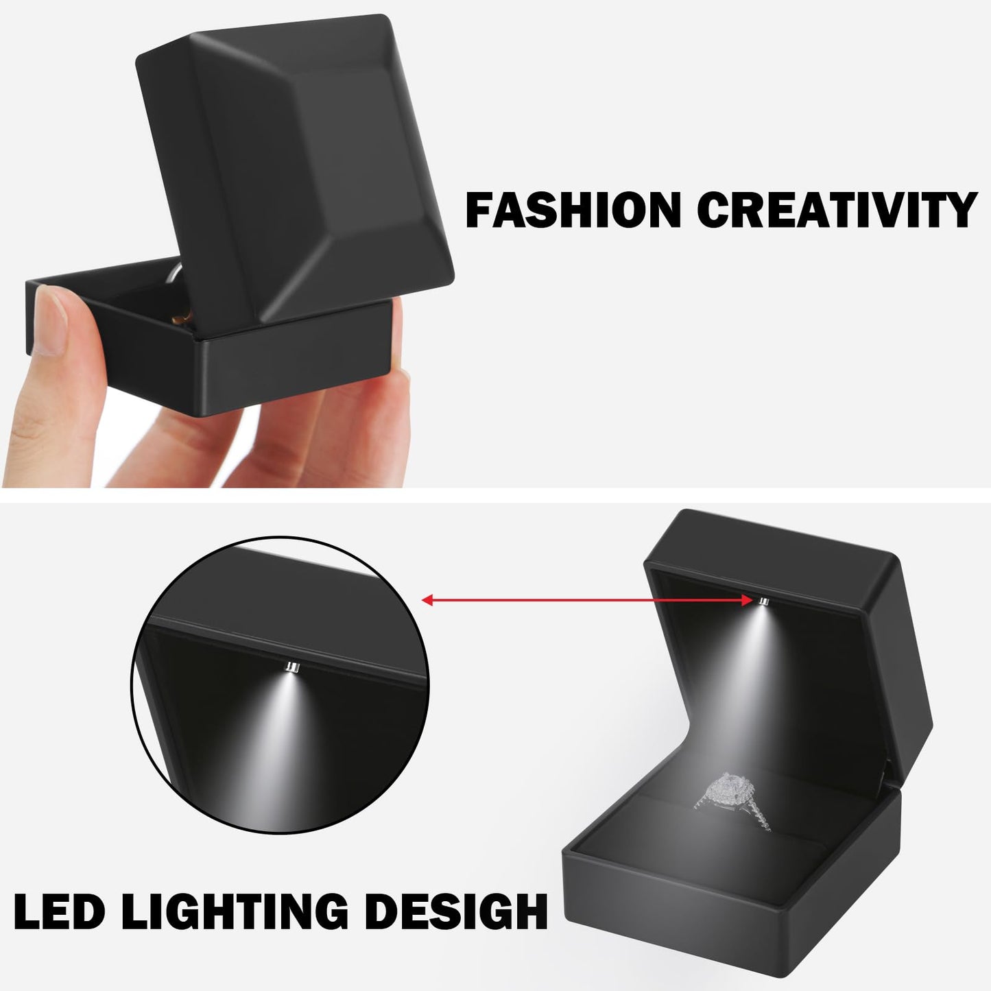 LED Ring Earring Box for Proposal, Wedding, Engagement， Luxury Jewelry Gift Box with LED Light, Jewellry Display Box (Black)