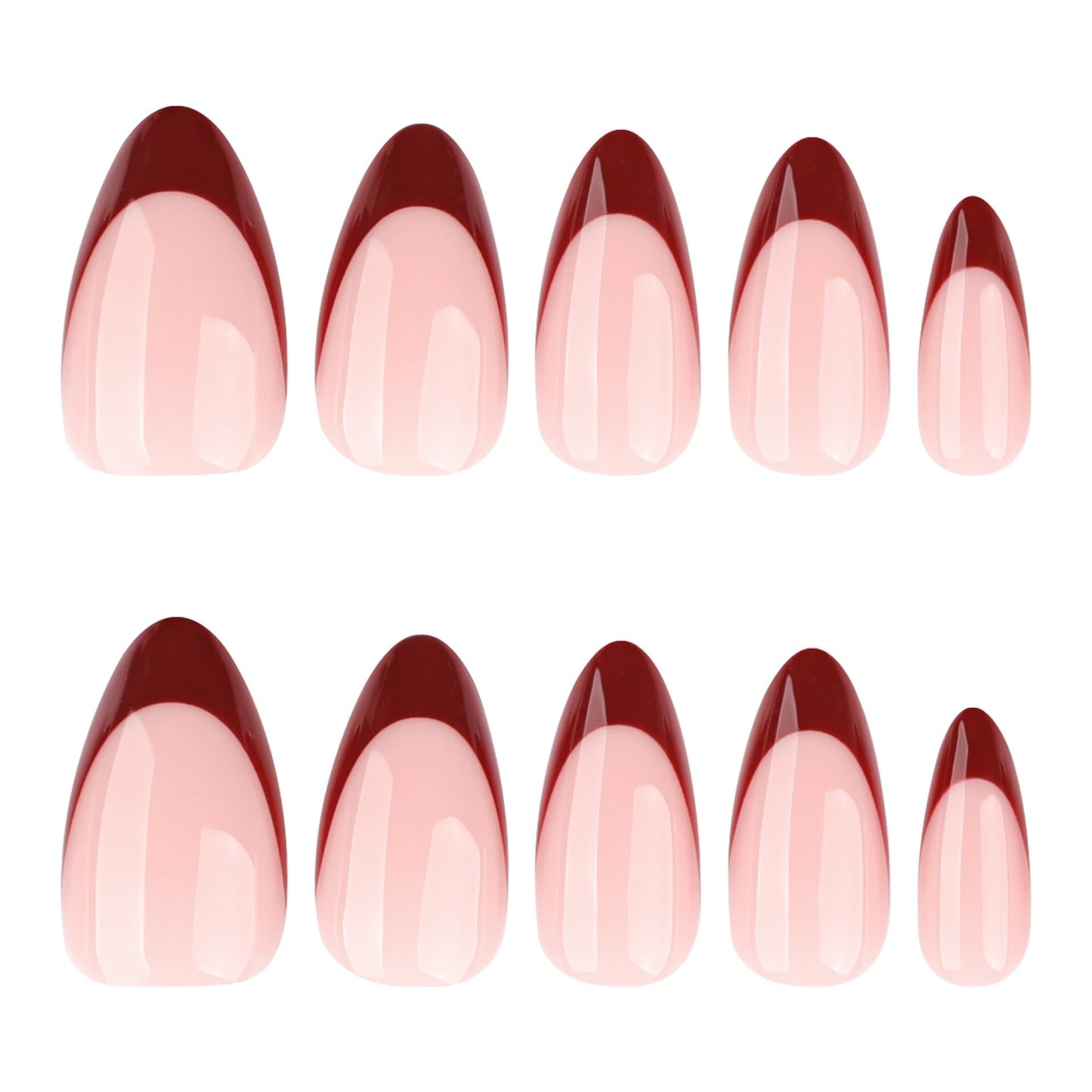 CTTHNBD Press on Nails Almond Medium - Wine Red French Tip Fake Nails - Glossy Full Cover Stick on Nails Press Ons - for Women Manicure 24 Pcs