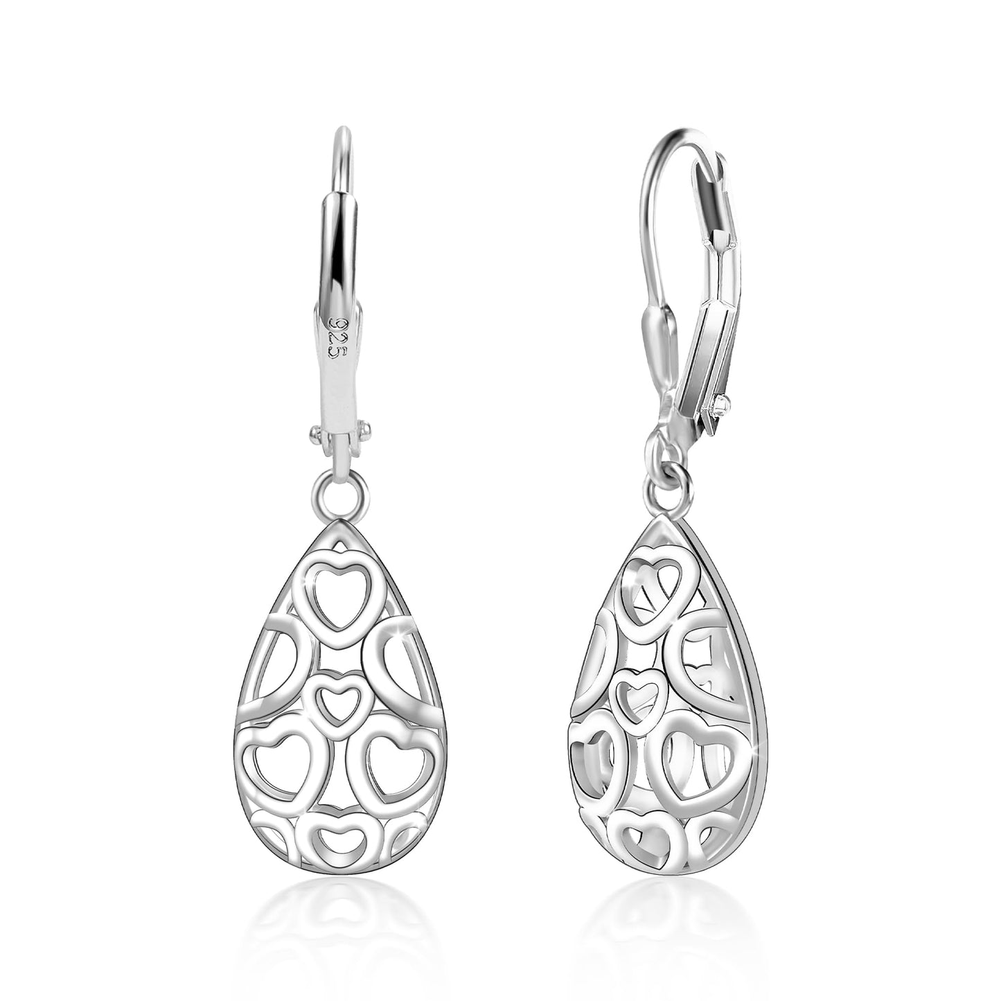 Sterling Silver Teardrop Earrings for Women Silver Dangle Leverback Earrings Hypoallergenic Filigree Tear Drop
