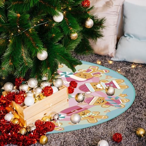 Holiday Gingerbread Tree Skirt, Blush Cookie Man Cover, Candy Kingdom Christmas Ornaments for Playful Seasonal Party Indoor Decor Home Accents