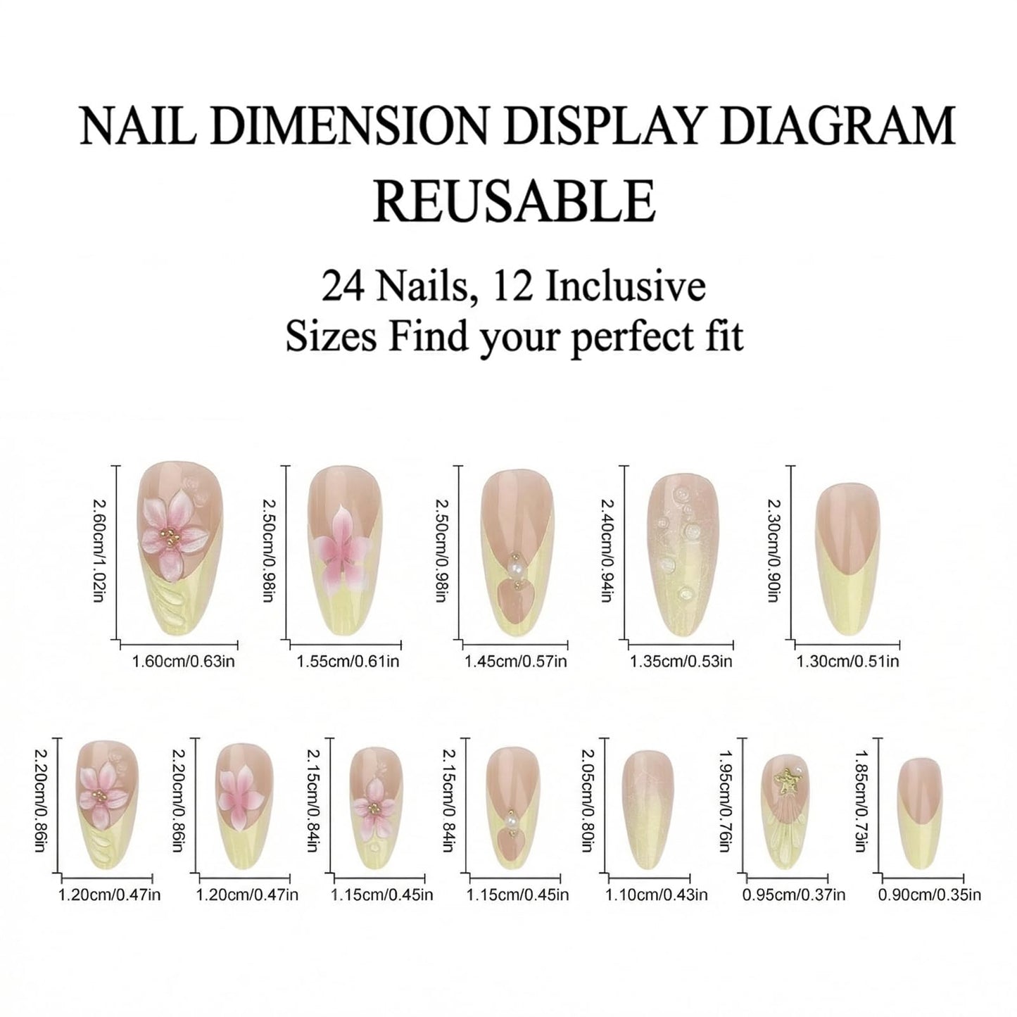 IMRAIN Almond Press on Nails, Long Fake Nails, 3D Water Drop Pink Floral Pearl Design, 24 Pcs Reusable Glue on Nails for Women, Salon Quality