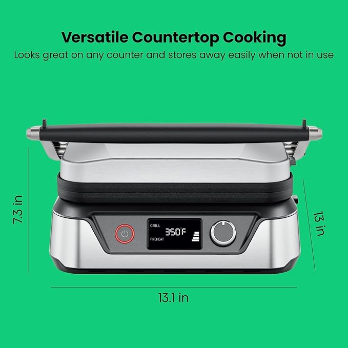 Chefman 5-in-1 Digital Panini Press Grill Sandwich Maker and Griddle Grill Combo with Removable, Reversible Dishwasher-Safe Grilling Plates, Opens 180° for Indoor BBQ /Flat Top Grill, Stainless steel