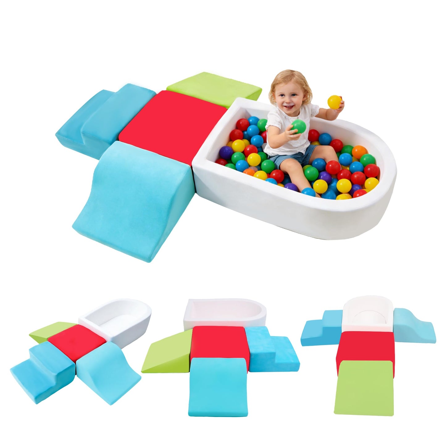 5Pcs Foam Climbing Blocks for Toddlers, Indoor Soft Climbing Toys with Ball Pit for Baby, Crawling Toys Activity Play Set for Playroom Living Room, Birthday Gifts for 1-3 Years(Balls not Included)