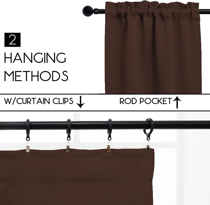 Pickluc Blackout Kitchen Curtain 20 Inches Long, Rod Pocket Cafe Tier Curtains for Small Window Treatment in Living Room, Basement, RVs, Cabinets, 2 Panels, W24 X L20 Inch, Chocolate Brown