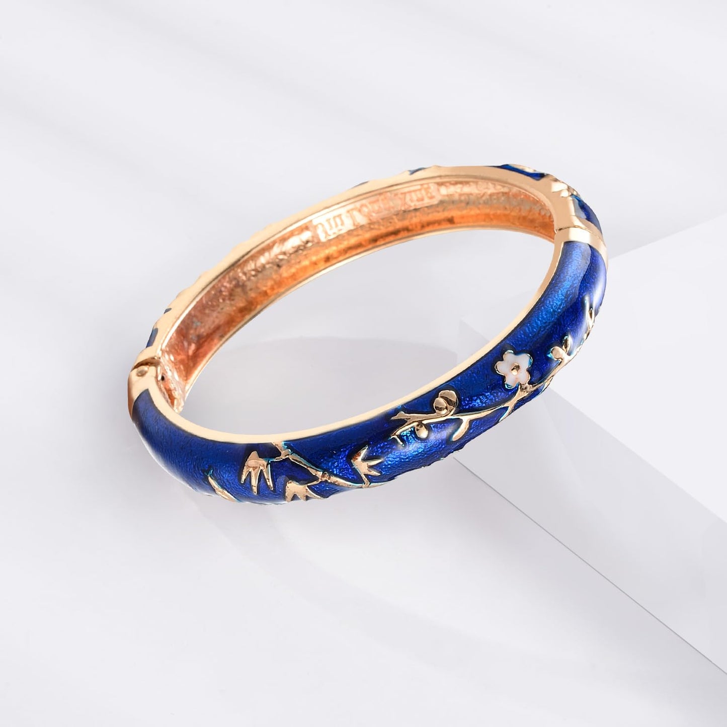 UJOY Colors Handcraft Jewelry Cloisonne Bracelet Enamel Bird Spring Hinged Womens Bangles Gifts Box 55C49-55A117 Navy Blue