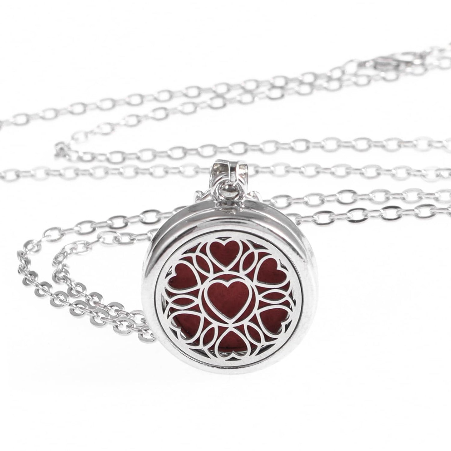 YWLI Essential Oil Diffuser Necklace Aromatherapy Locket Heart Pendant Necklace Stainless Steel Necklace Pendant with 10 Pcs Refill Pads