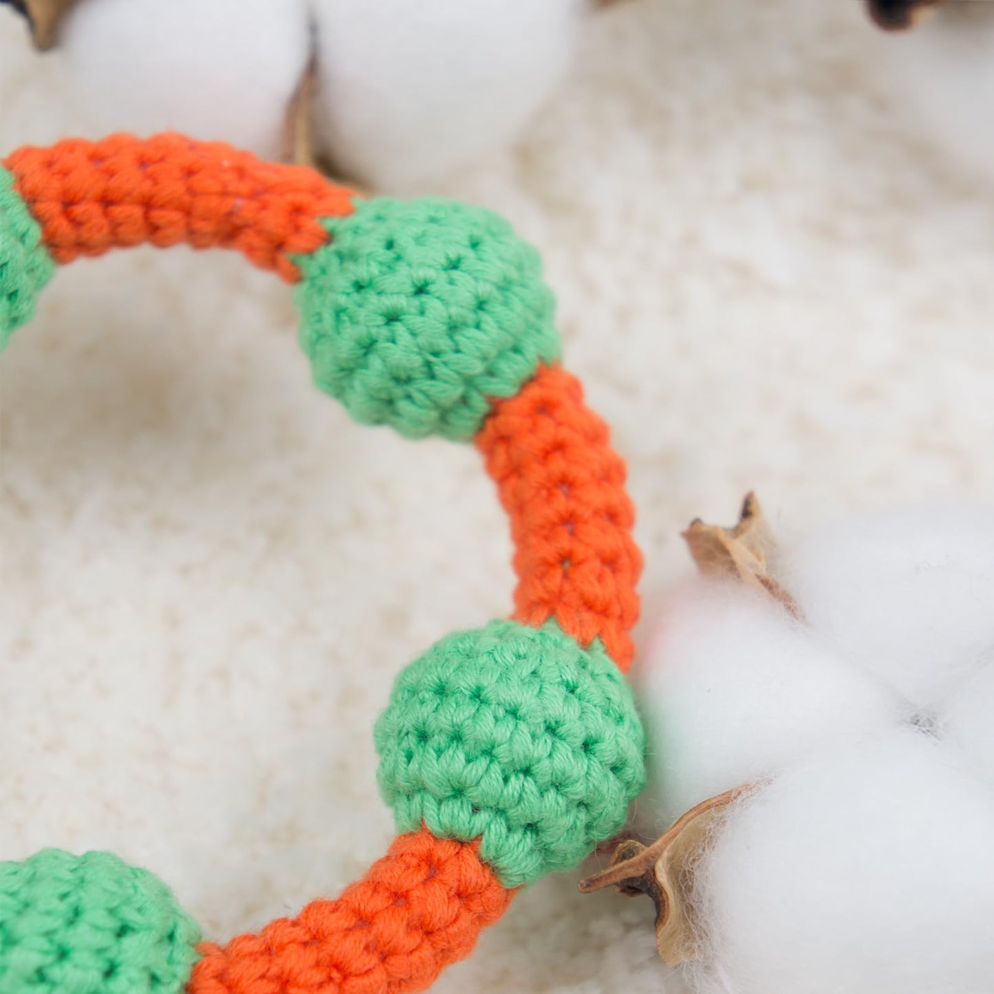 Purgano Baby Ring Rattle, Crochet Sensory Toy, Orange and Green, Baby Development Hand Grip Toy, 3-12 Months