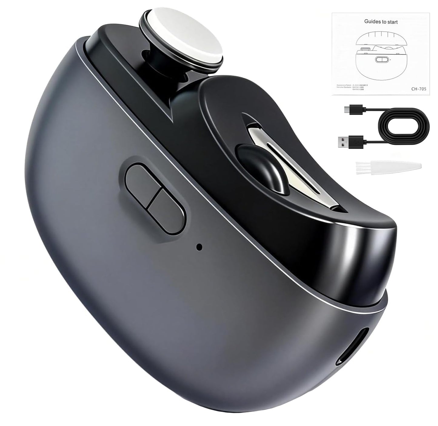 Electric Nail Clipper - 3 in 1 Upgraded Smart Trimming & Polishing Nail Clipper with 2 Adjustable Speeds, LED Light & Chip Collecting Box, Suitable for Children, Elderly（Gray）