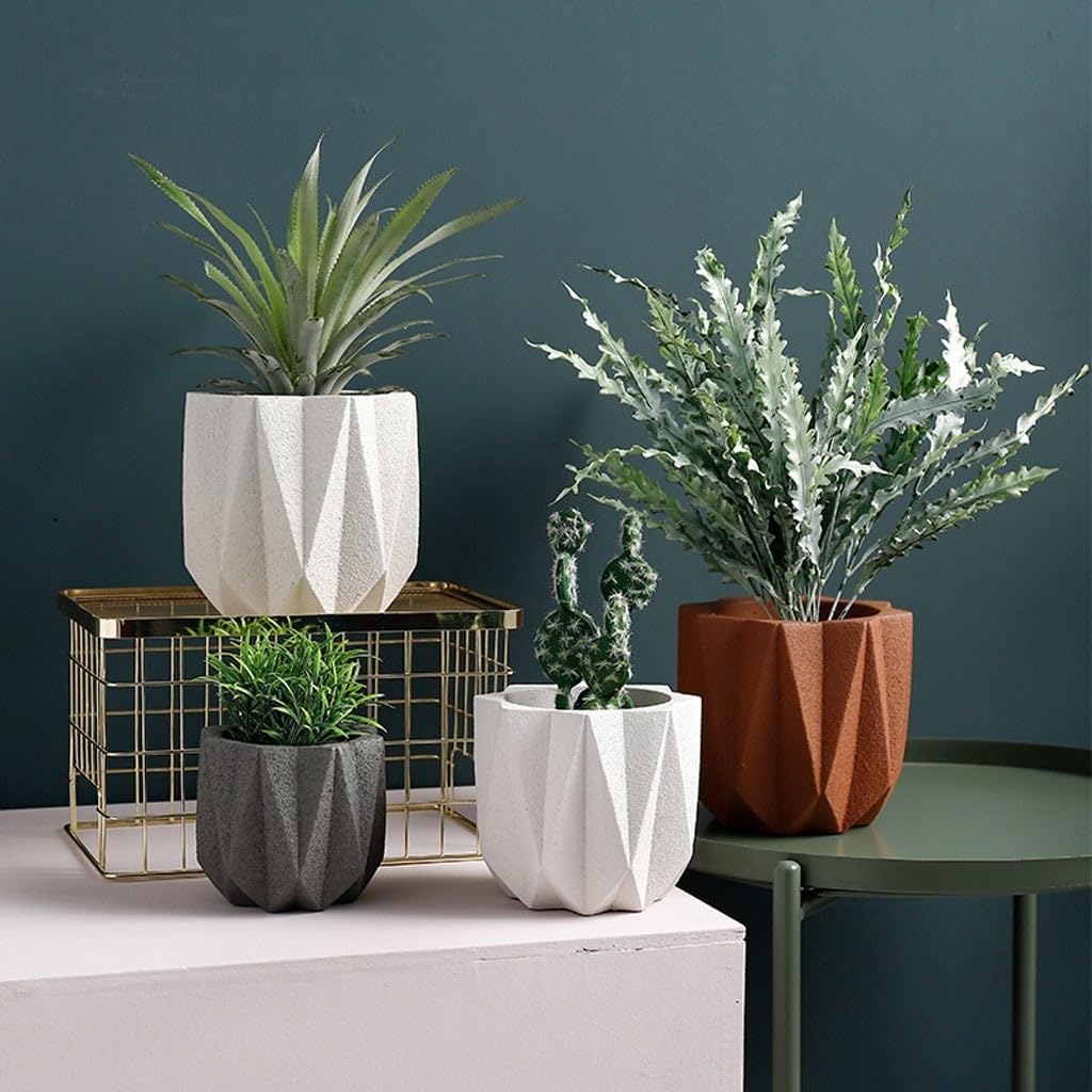 XUNTING Indoor Planters Cement Flower Pot Simple Home Office Desk Tabletop Decoration Flower Pot Modern Small Flower Pot Succulent pots(A,Large)