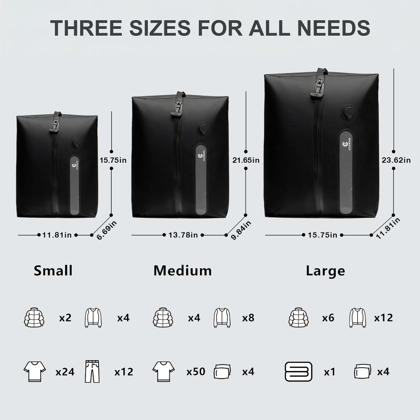 Travel Vacuum Storage Bags with Portable Pump, 3 Pcs IP68 Reusable Extra Large Compression Storage Bags, Space Saver for Clothes, Blanket, Comforter, Fits 20-28 Inch Suitcase, Holds Up to 50+ Items