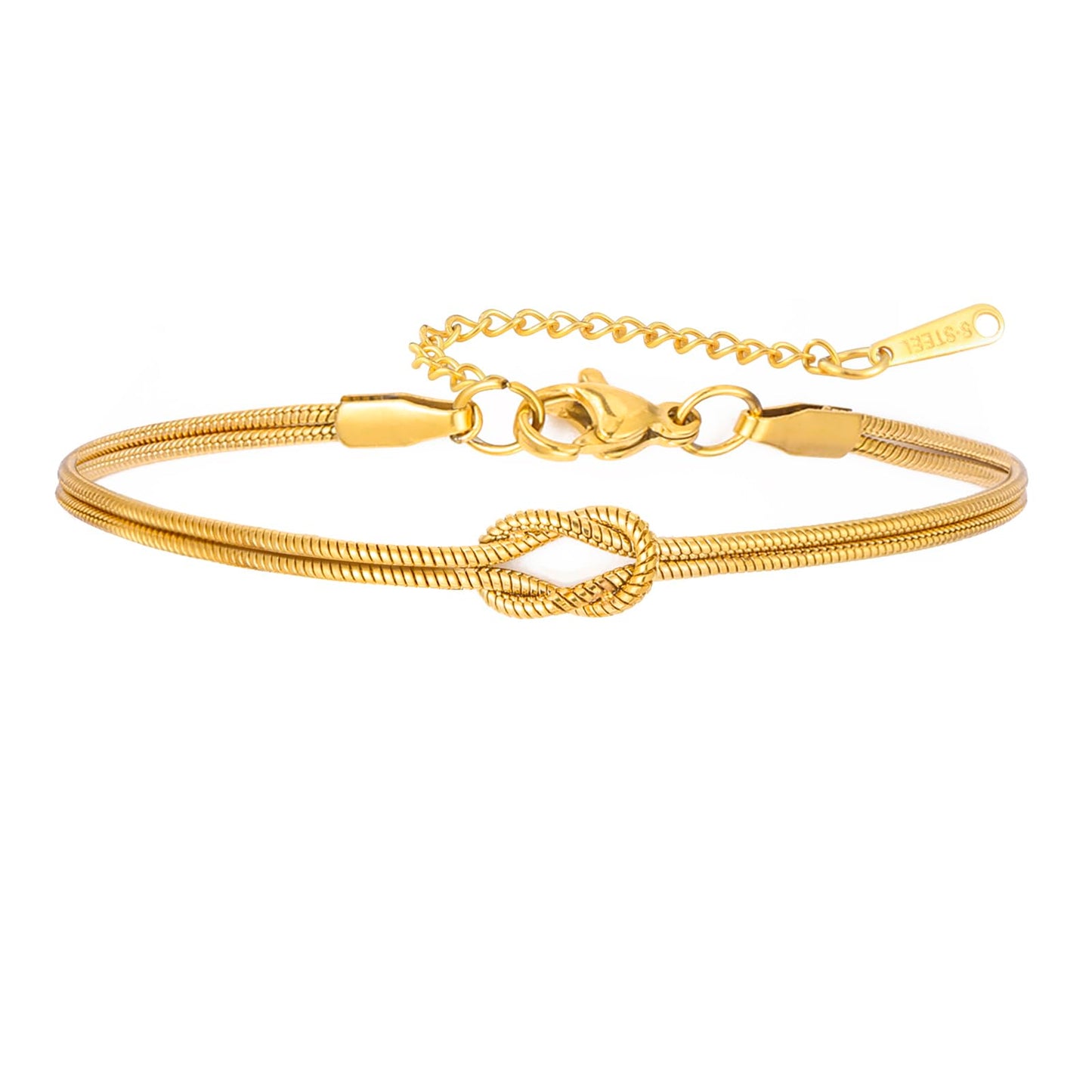 Amaxer Adjustable True Love's Knot Bracelet Stainless Steel Snake Chain Romantic Symbol Jewelry for Women Men (gold)