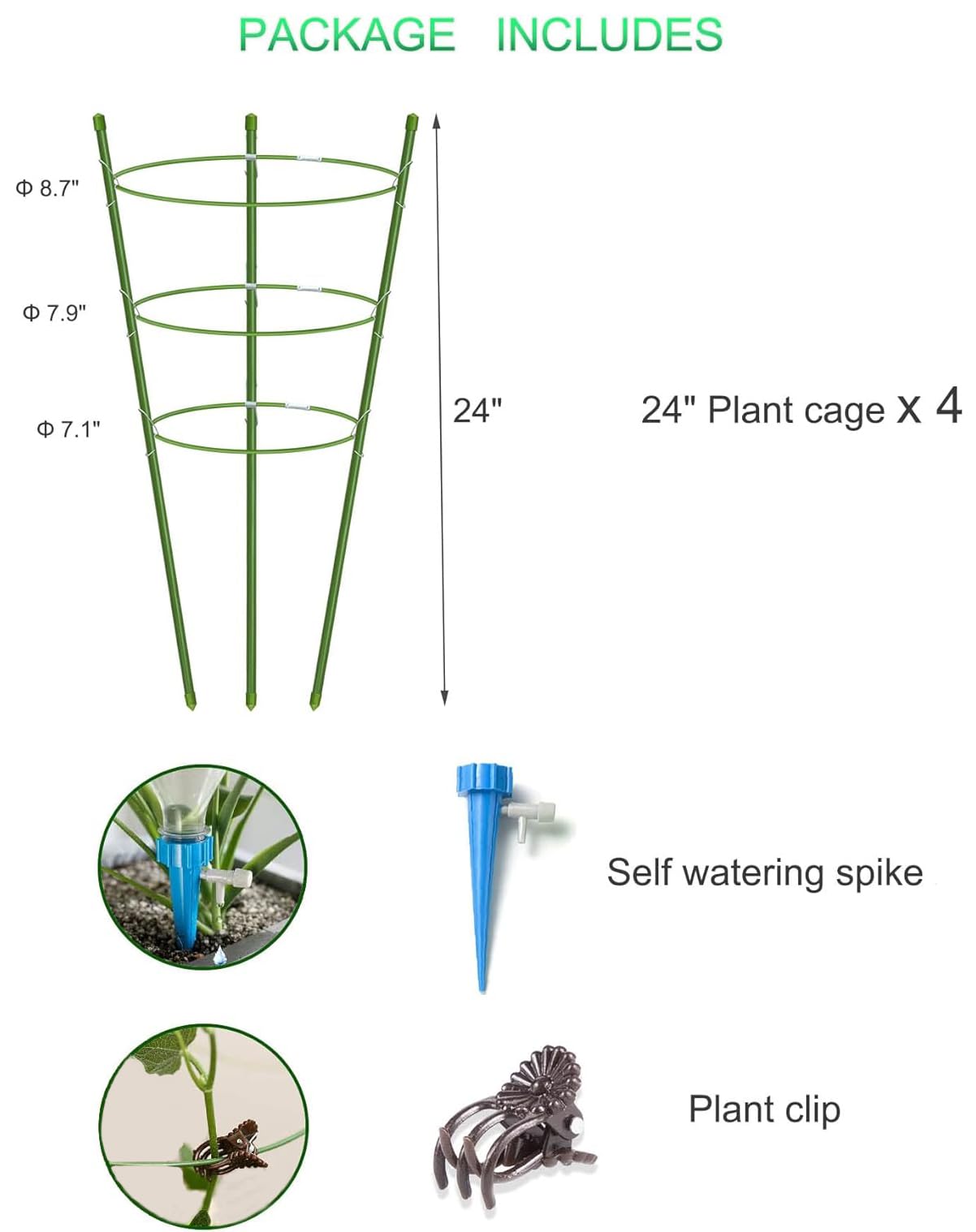 4 Pack Garden Plant Support Tomato Cage, Upgrade 24" Trellis for Climbing Plants, Plant Trellis Kits (24")