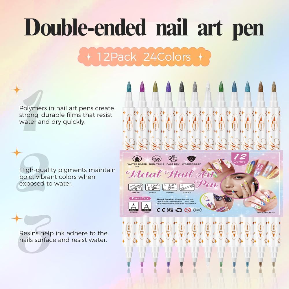 12 Color 3D Nail Art Pens Set,3