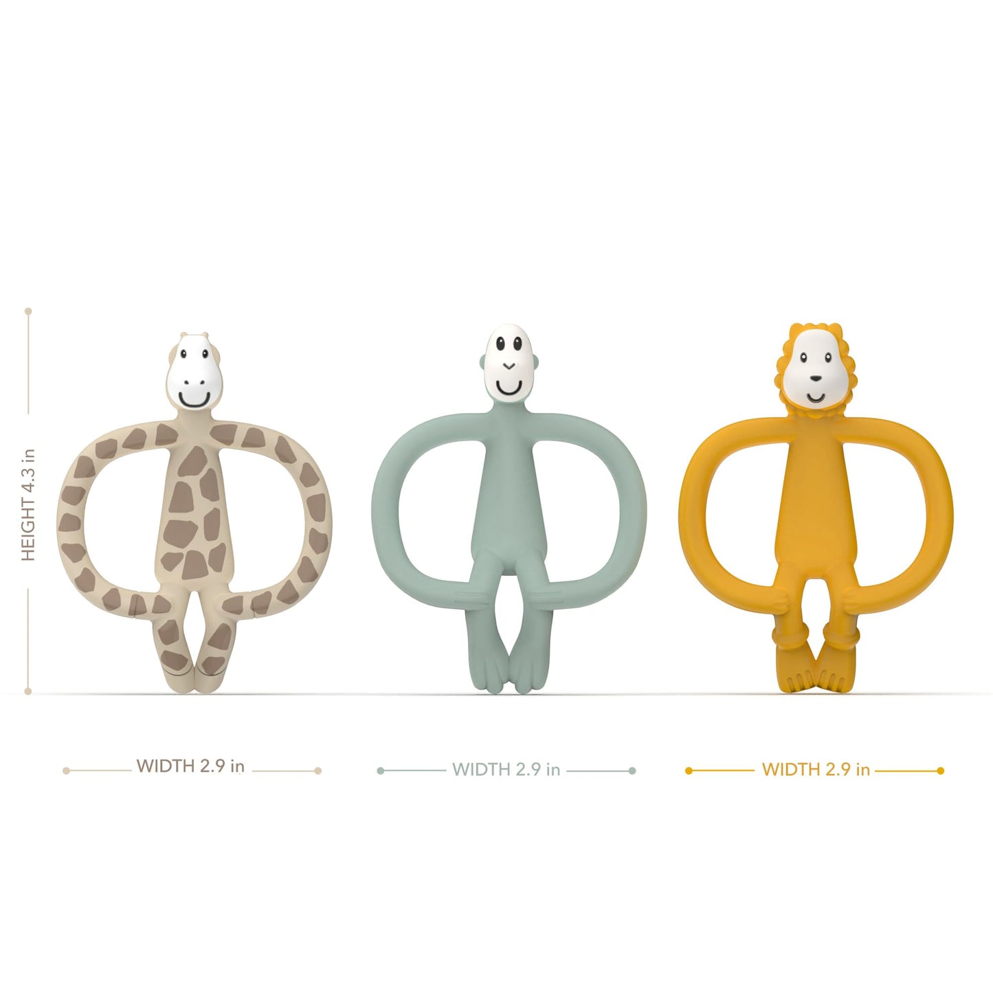Matchstick Monkey 3-Pack Animal Teether Gift Set – BPA-Free Silicone for Teething Relief, Fine Motor Skills, Sensory Stimulation, Baby Oral Care, 3+ Months, Ludo Lion, Gigi Giraffe & Monkey
