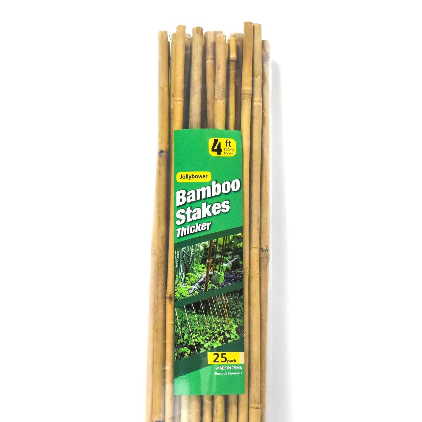 Jollybower 25pcs 1/2" D Thicker Heavy Duty Bamboo Stakes, 4FT Plant Stakes, Natural Garden Stakes for Tomato, Bean, Flowers,Trees Potted and Climbing Plant Support