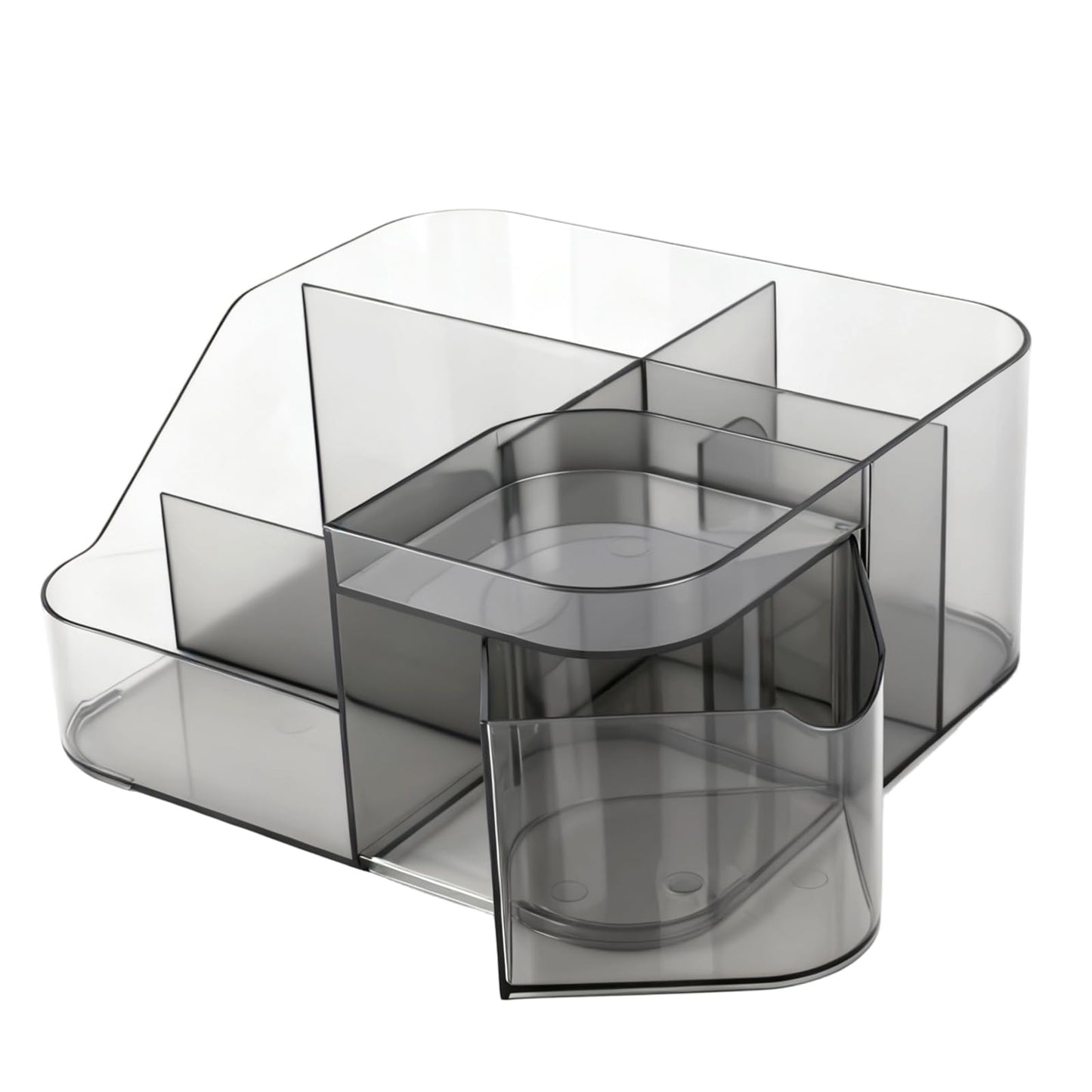 BQAN Transparent Acrylic Nail Desk Organizer with Spinning Drawer, Drill & Brush Holder, Desktop Manicure Tool Storage for Nail Techs, Makeup, Skin Care (Black) - Professional Salon or Home Use