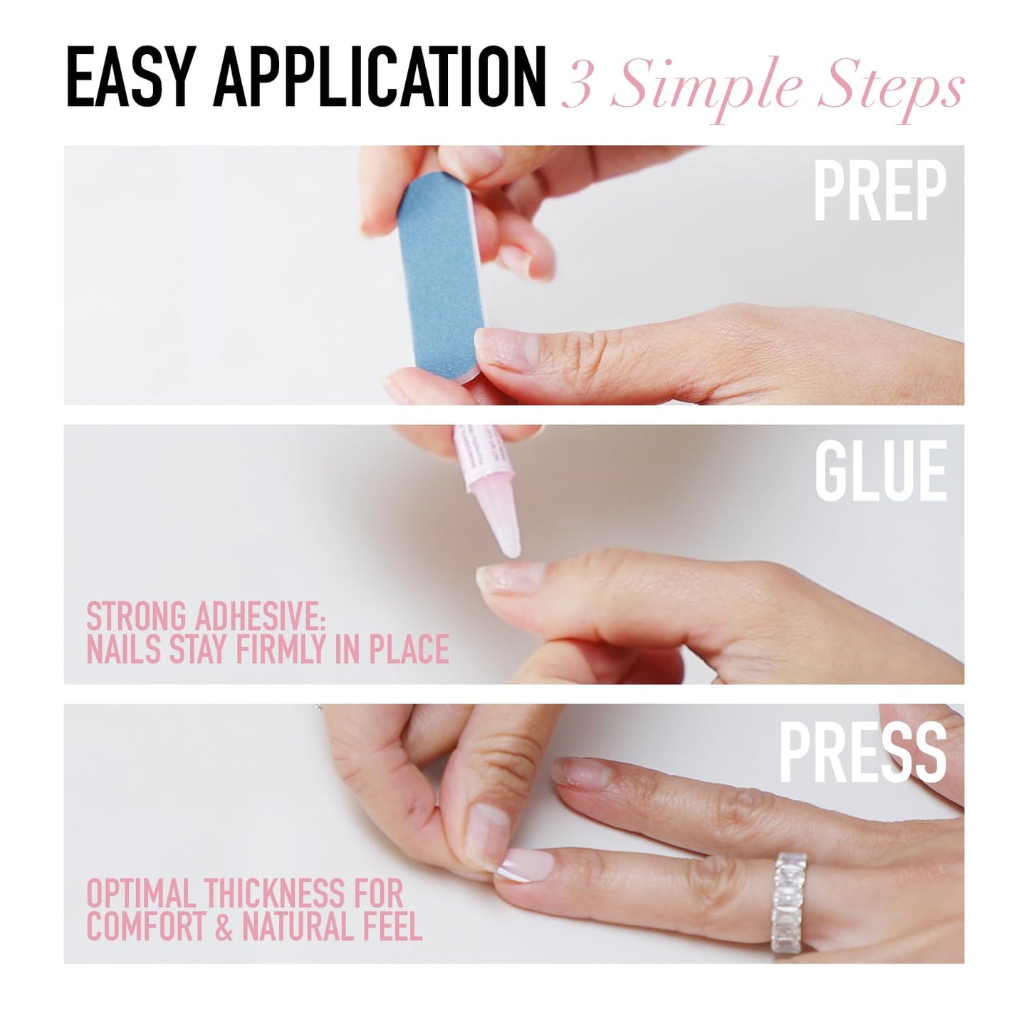 Glamnetic Press-On Nails Bundle - Bark Brown, Caviar & Boba | Dark Brown Round False Nails | Almond Black French Tip Fake Nails | Opaque Black Almond Nails