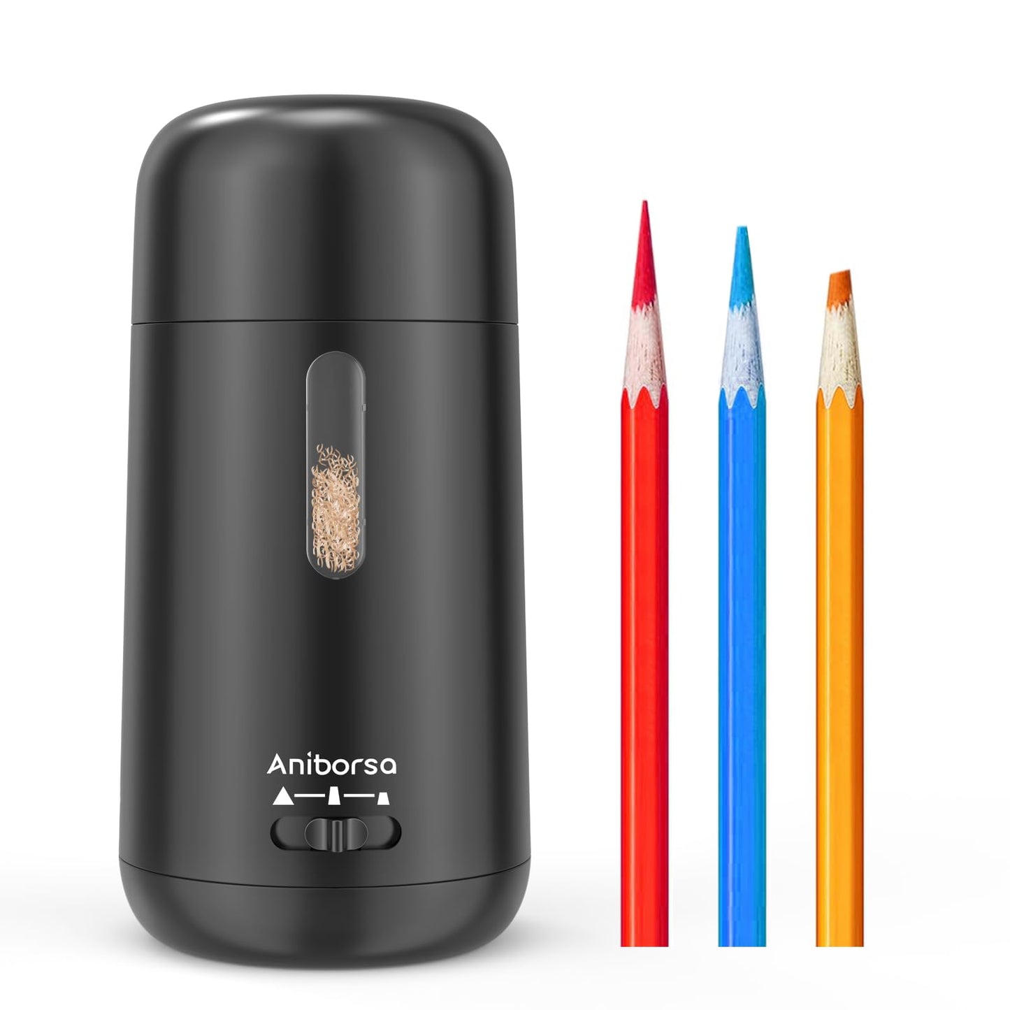 Aniborsa Automatic Electric Pencil Sharpener - Auto Feed, Auto Stop & Auto Eject, Rechargeable for Classroom, Home, School, Office, Black