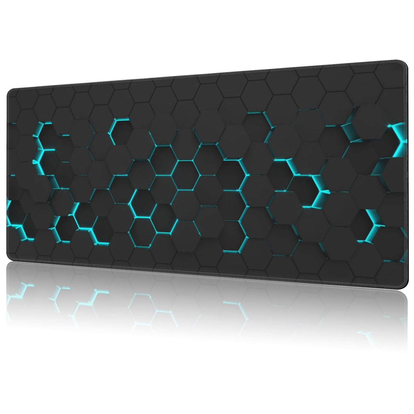 NIYLYNSYN Mouse Pad Large Abstract Hexagonal Neon Non-Slip Game Desk Mat with Stitched Edge Laptop Keyboard Desk Pad for Work Home Gaming (35.4 x 15.7 Inches)