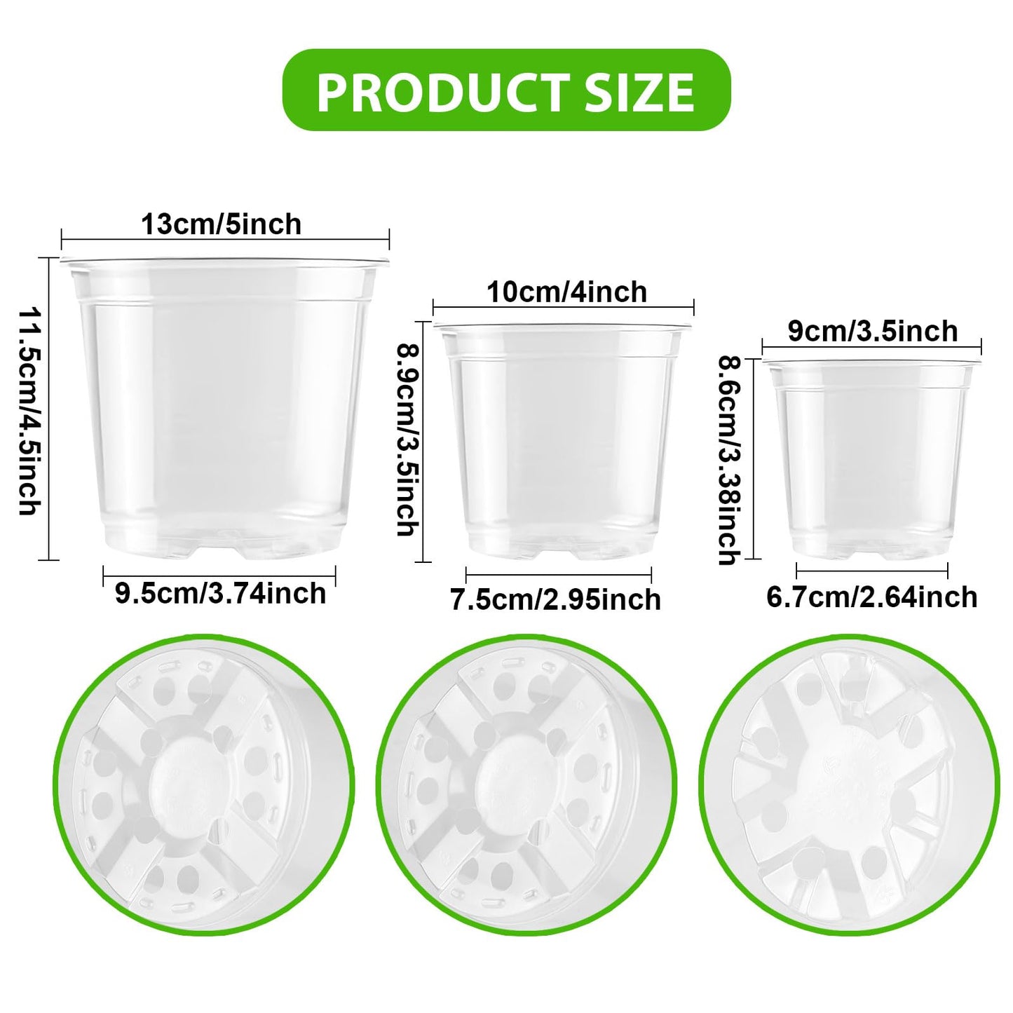 auriikoop Clear Nursery Pots for Plants, 3.5/4/5 inch Plastic Plant Flower Pot with Drainage Holes High Transparency Seedling Planter for Seed Starter (36PCS)