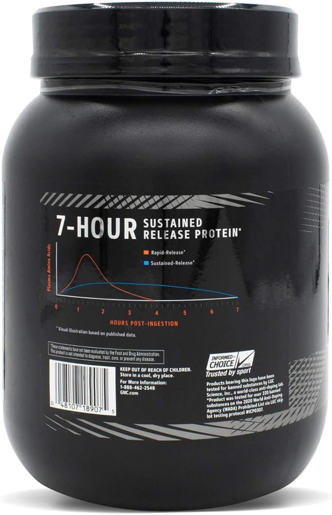 GNC AMP Sustained Protein Blend | Targeted Muscle Building and Exercise Formula | 4 Protein Sources with Rapid & Sustained Release | Gluten Free | Vanilla Milkshake | 28 Servings