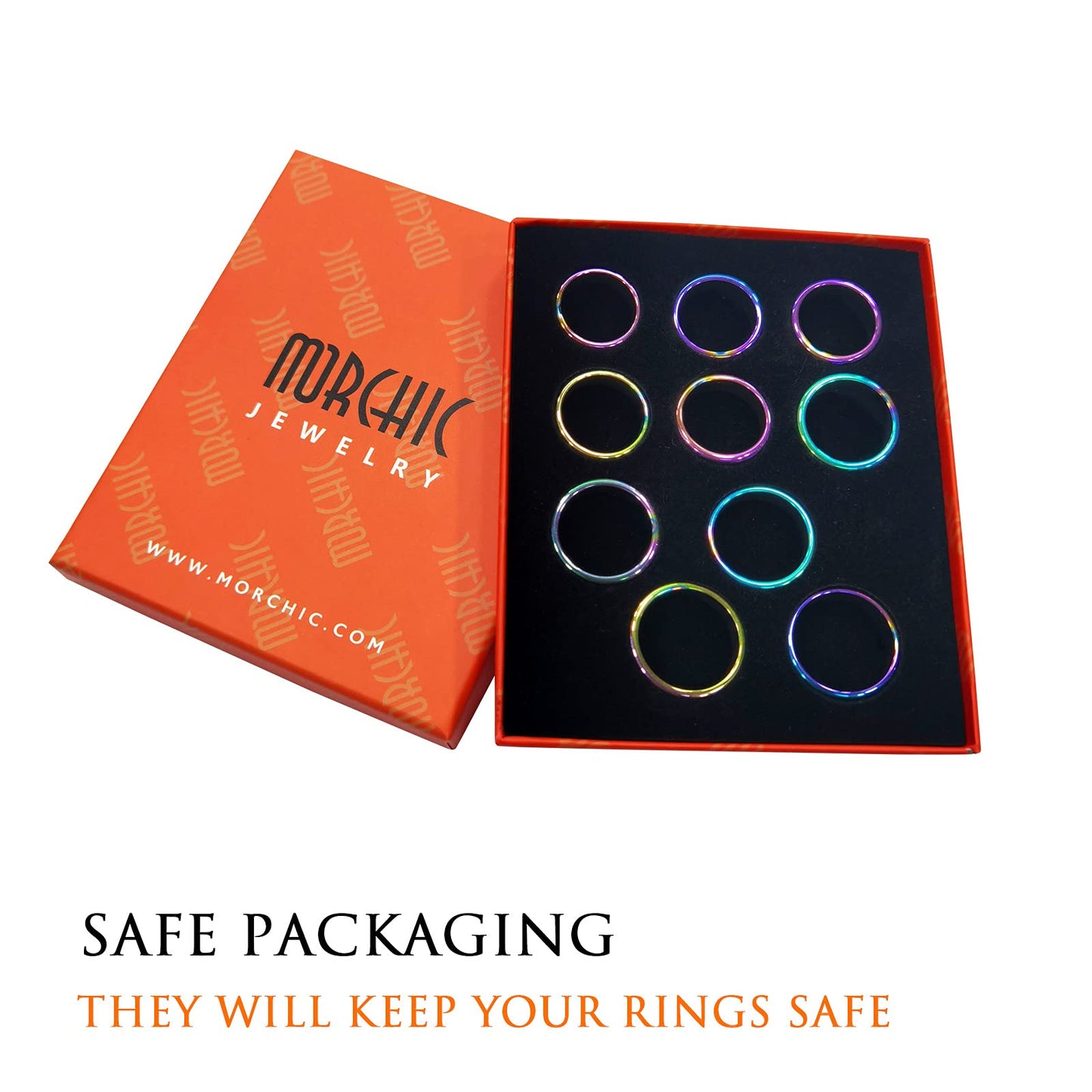 Morchic 10Pcs Pack Rainbow Hematite Stone Rings for Women & Men, Unisex Plain Band Set (6mm Width) - Mixed Sizes 6-12, Chakra Balancing, Polished Gemstone, Gift Ready