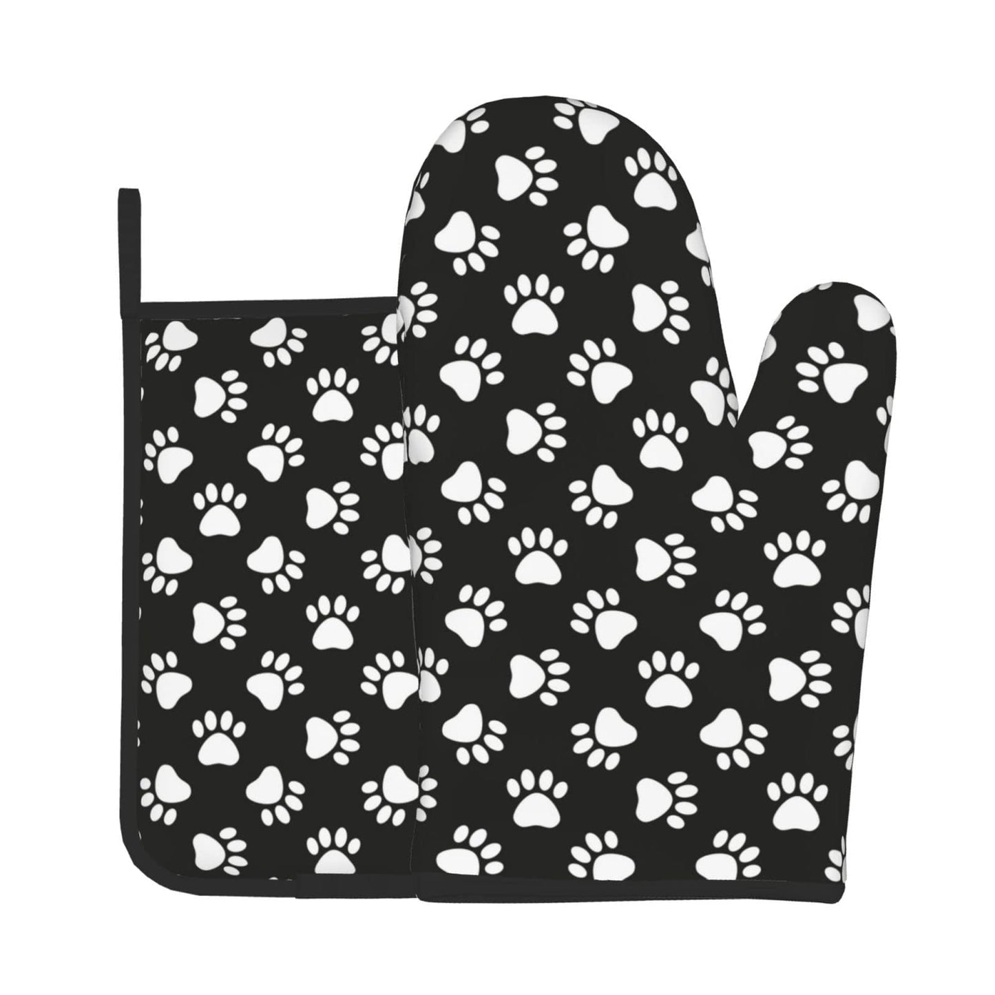 Oplp Dog and Cat Paw Print Oven Mitts and Pot Holders Heat Resistant Oven Mitts Safe for Baking Cooking BBQ