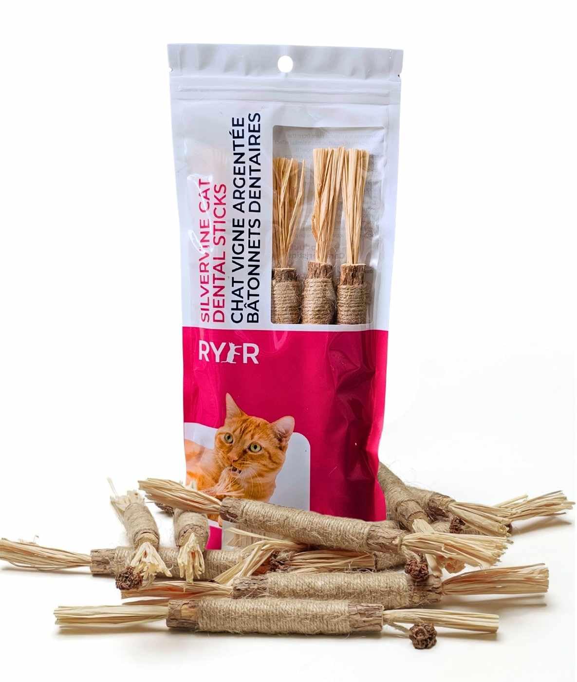 RYERCAT Silvervine Sticks for Cats - 100% Natural Cat Chew Toy for Aggressive Chewers and Kitten Teething - Pet Friendly, Smooth Finish, Irresistible Taste and Smell (5 Pack)