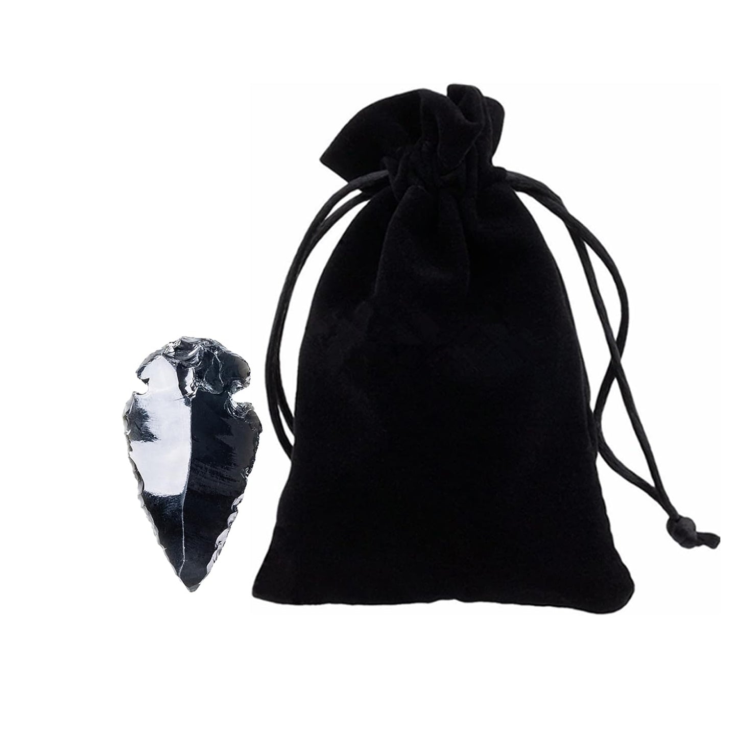 2" Black Obsidian Arrowhead with Carry Pouch, Natural Crystal and Healing Stone Flint Rock Arrow Head, Arrowhead Agate Stones for DIY Project Craft Point Jewelry Making