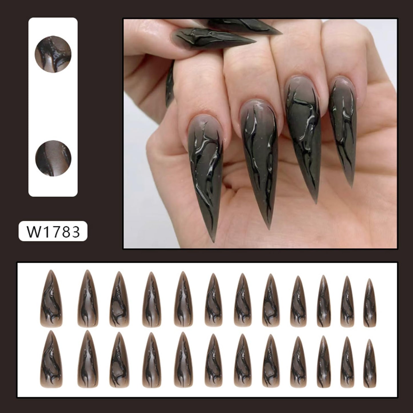 Stilettos Press on Nails Extra Long Black Design Glue on Nails Artificial Acrylic Fake Nails for Women Girls