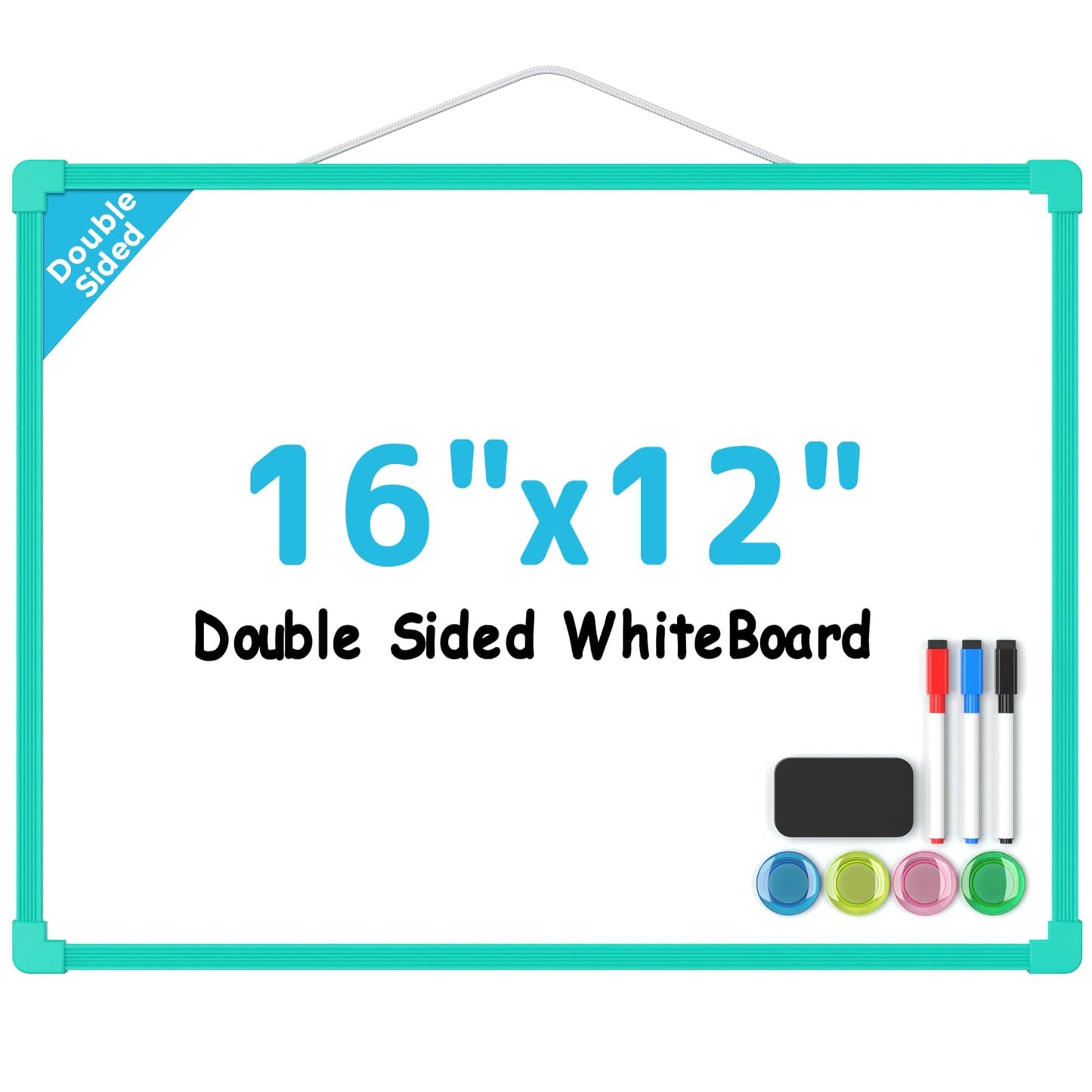 MaxGear Double-Sided Dry Erase Board for Wall, 16"x12" Hanging Whiteboard, Small Dry Erase White Board kit, Portable Whiteboard for Planning, Drawing, Memo, to Do List, Green Frame