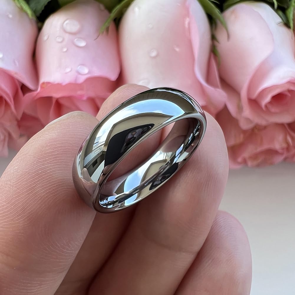 TUTISS 6mm Tungsten Rings for Men Women Engagement Wedding Bands Domed Polished Comfort Fit Size 11