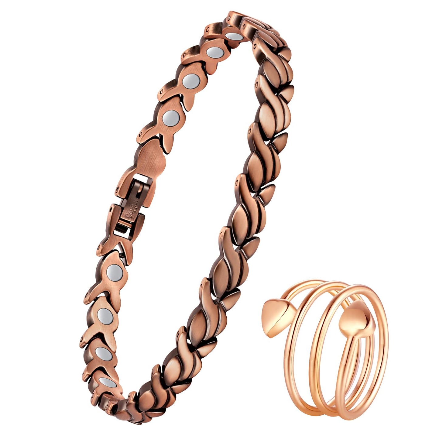 Jeracol Copper Bracelets & Ring for Women, 99.99% Pure Copper Magnetic Bracelets with Effective Neodymium Magnets, Adjustable Jewelry Gift with Sizing Tool