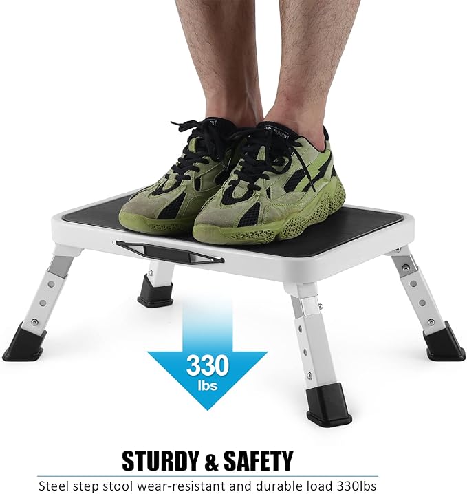 Folding Step Stool, Height-Adjustable Step Stool with Non-Slip Platform, Step Ladder for Adults or Kids in Kitchen, Home, 330 Lbs Capacity