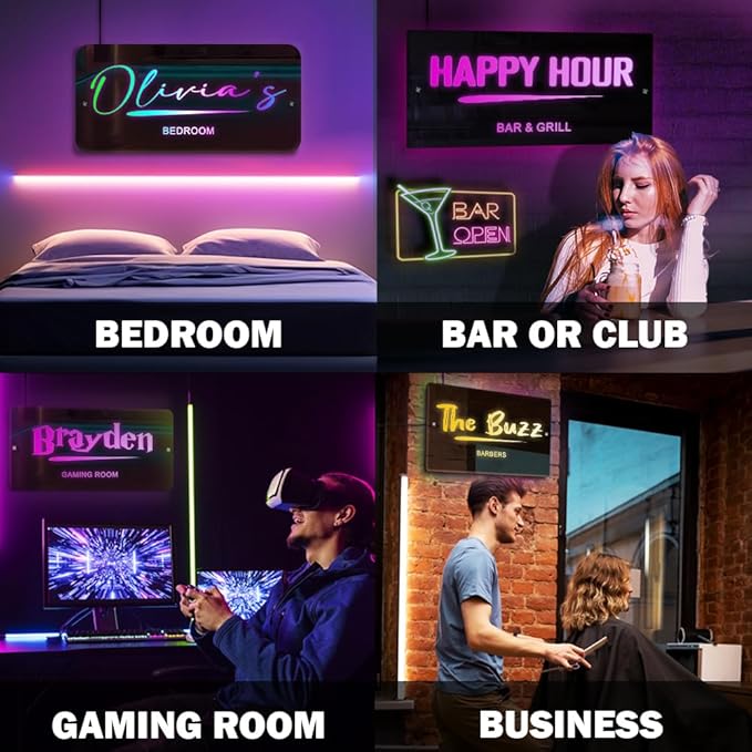 Personalized LED Name Sign - Custom Mirror With Name - Wall Light Up Sign for Bedroom Party Shop Bar Salon Wedding