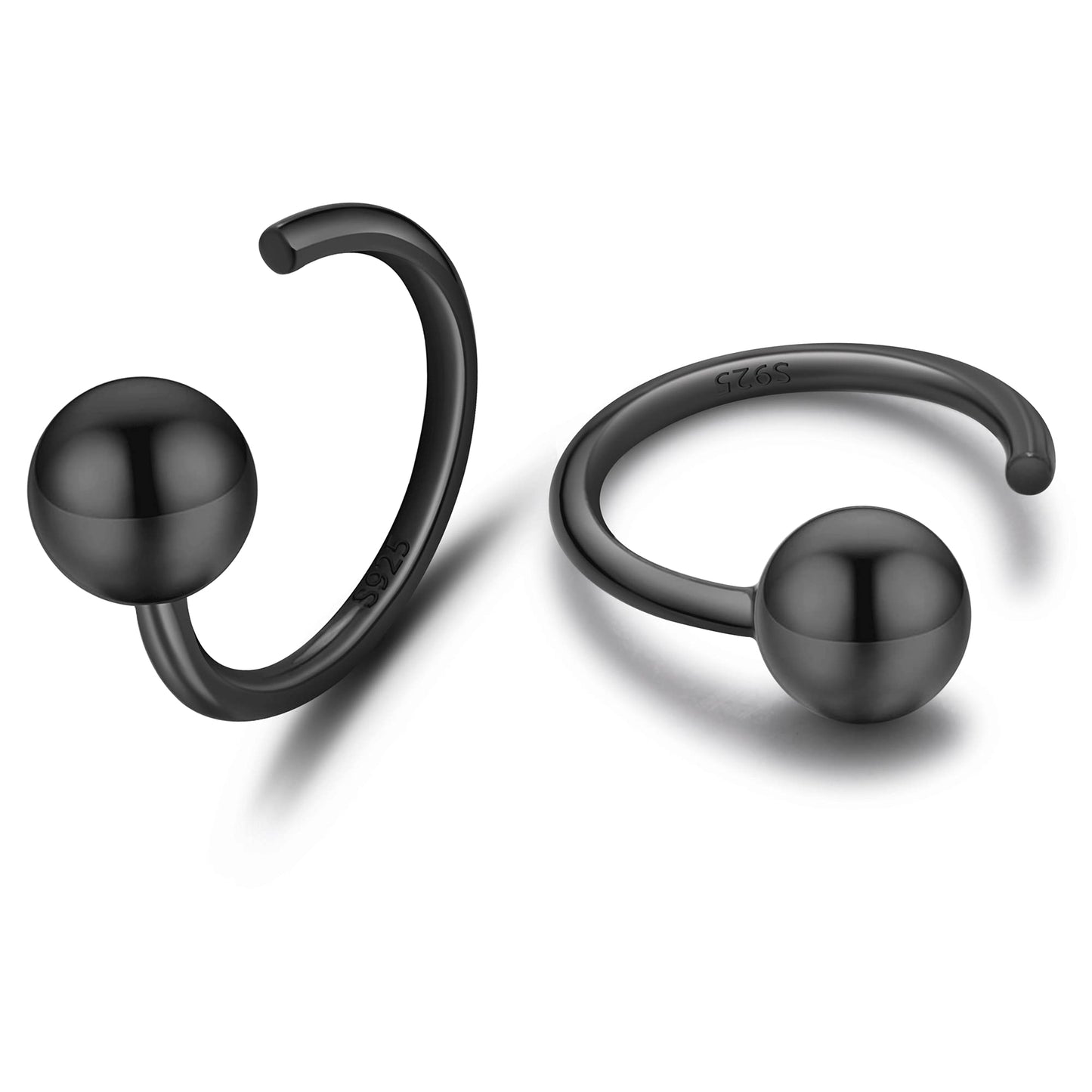 Black Half Hoop 925 Sterling Silver Little Ball Huggie Black Hug Hoop Earring for Women