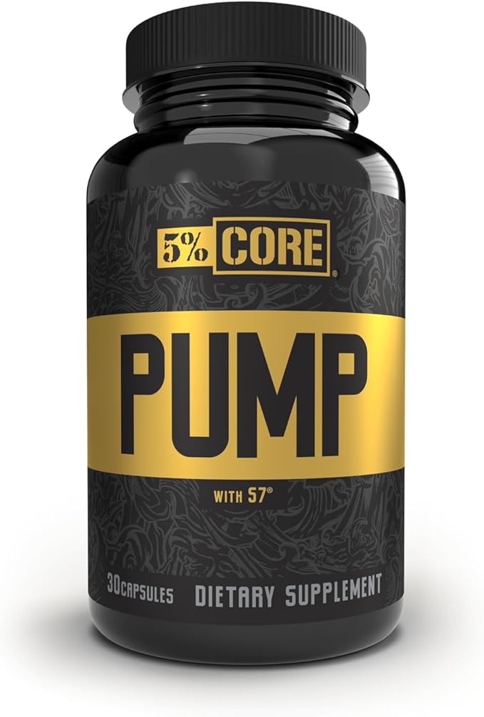 5% Nutrition Core Pump Caps | NO2 Nitric Oxide Booster Supplement Pills | All Natural Ultra Low Stim Preworkout Supplement (5mg Caffeine) (30 Capsules)