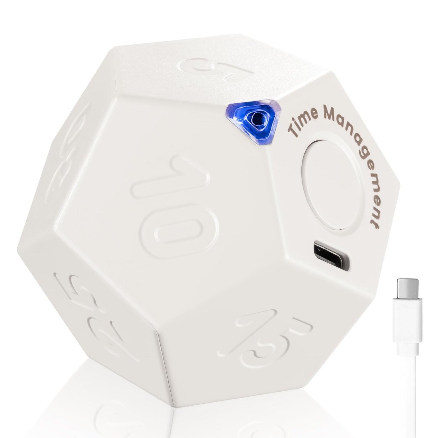 KADAMS Pomodoro Cube Timer Productivity-11 Preset Countdowns, Flip-to-Start Gravity Activation - Sound Vibrate Mute Rechargeable - Ideal for ADHD Kid Kitchen Classroom Cook Study Exercise - White
