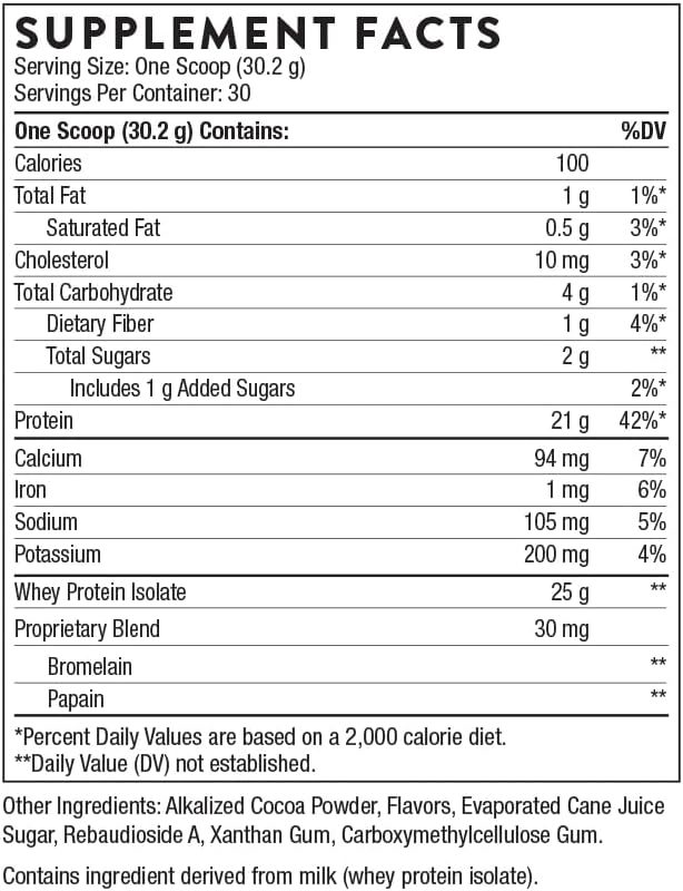 THORNE - Whey Protein Isolate - 21 Grams of Easy-to-Digest Whey Protein Powder - NSF Certified for Sport - Chocolate - 31.9 Ounces - 30 Servings